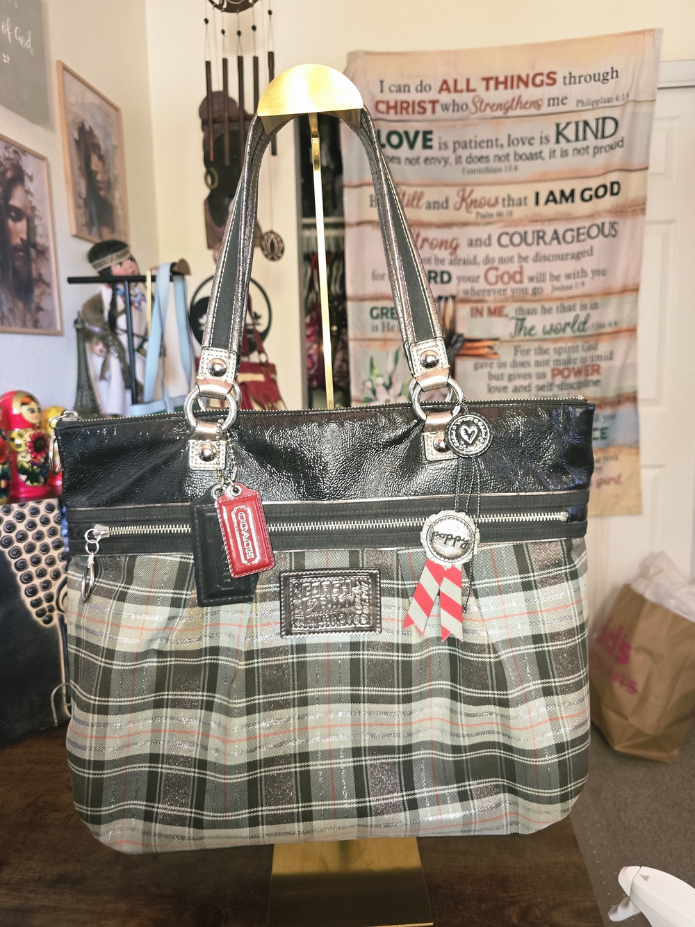 Coach Poppy Tartan Glamour Tote